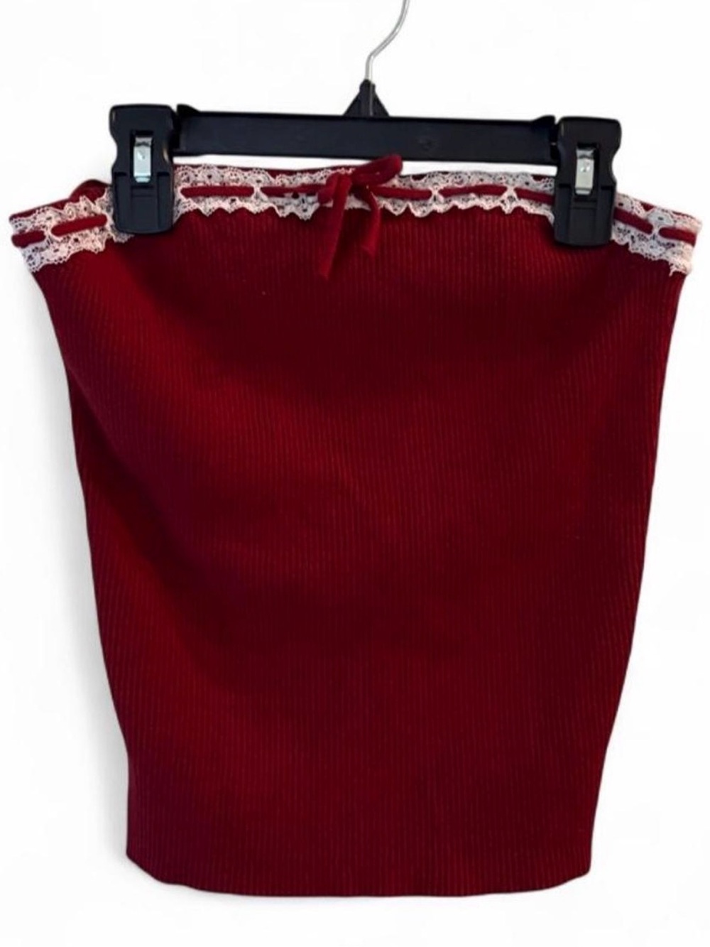Lace-Trim Ribbed Bandeau Tube Top - Red